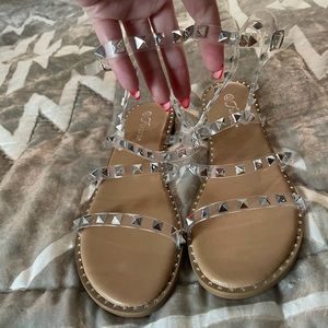 NEVER WORN clear studded sandals